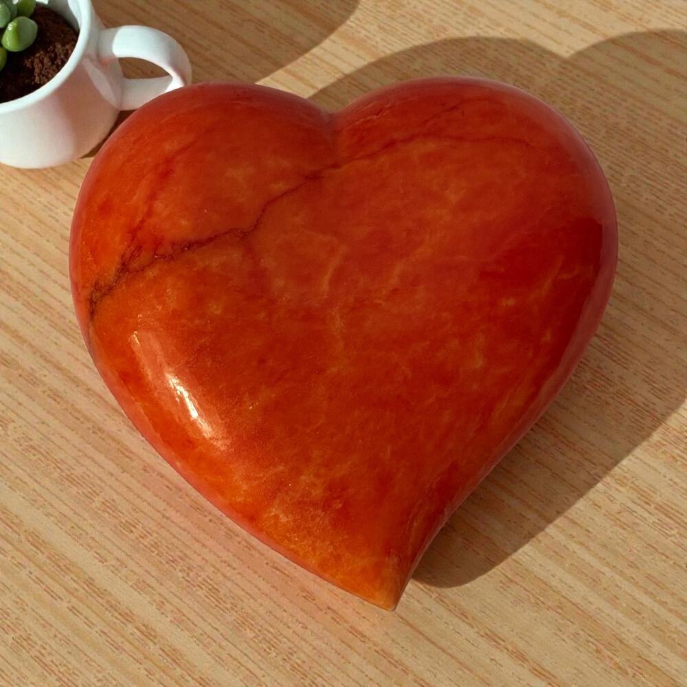 ❤️ Vintage Handcrafted Italy Orange Marble Alabaster Heart Paperweight Schmid